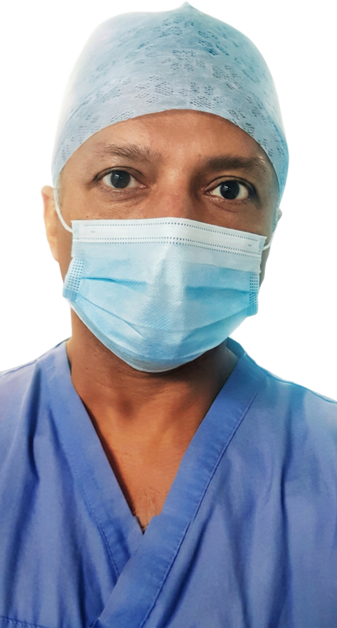Manoj Ramachandran in theatre scrubs